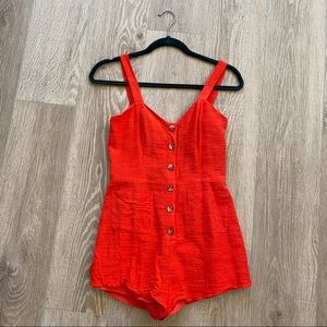 The Fifth Label Red Linen Button Romper Jumper